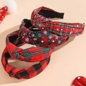 Christmas Headband Plaid Knotted Hairband Snowflake Pattern Festive Polyester Fabric Hair Accessories For Women