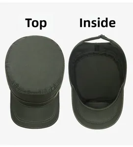Detail view showing the top structure and inner lining of the cotton cadet cap in army green