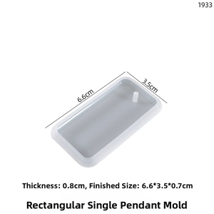 Detail of rectangular silicone mold for resin pendants with size 6.6x3.5x0.8cm