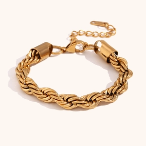 18K gold plated stainless steel twisted rope chain bracelet with adjustable lobster clasp