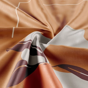Detailed view of bohemian tapestry fabric with abstract leaf pattern and premium silky texture