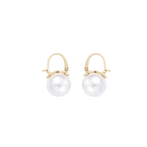 Elegant gold plated copper earrings with large round white pearls in a classic design