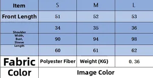 Size guide for women's round neck knit cardigan with dimensions for S, M, and L sizes