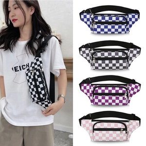 Sac banane à damier pour femme en plusieurs couleurs avec sangle réglable en nylon