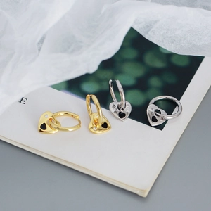 925 silver heart hoop earrings set in gold and silver finish with zircon on open book