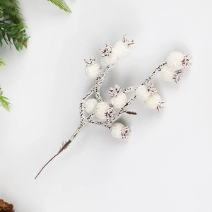 Frosted white pomegranate berry picks for DIY Christmas tree and holiday scene decoration