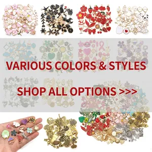 Detailed grid of colorful enamel alloy charms in floral and animal shapes for DIY jewelry
