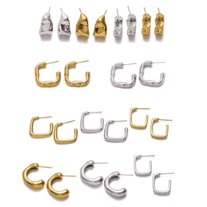 Classic 14K gold and silver stainless steel square and C-shaped earrings in various designs