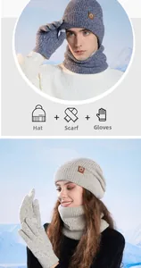 Outdoor winter set with knitted hat, neck warmer, and gloves for cold protection