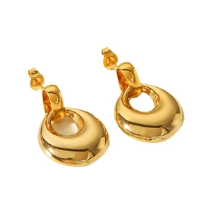Polished 18k gold plated stainless steel teardrop earrings with a modern minimalist design