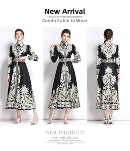Three-angle views showing vintage paisley patterns and button-up waist detail on the dress