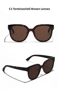 Detail view of tortoiseshell oversized square sunglasses with brown lenses and metal hinges