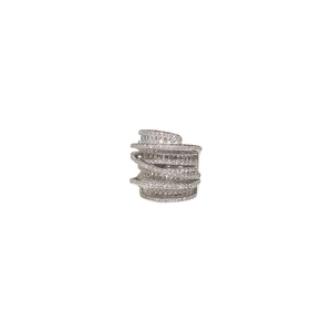 Exaggerated silver multi-layer wrap ring with cubic zirconia micro-pave setting