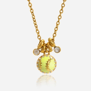 Klassische 18K vergoldete Baseball-Halskette mit gelber Emaille und feinen Kristallen