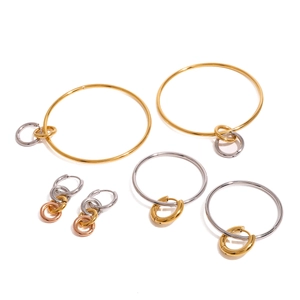 Boucles d'oreilles créoles en acier inoxydable or argent et or rose design multicouche