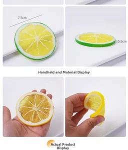 Macro detail of flexible PVC lemon slice keychain showing 7.5cm diameter and soft texture