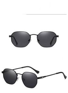 Front and 45-degree angle view of professional black metal sunglasses for fashion
