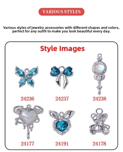 Blue heart and bow alloy pendants featuring butterfly and bear shapes for DIY jewelry