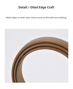 Detailed macro view showing the smooth oiled edge and neat stitching of the leather belt