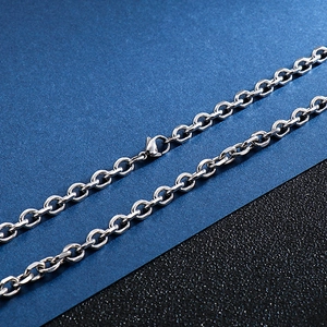 Minimalist silver stainless steel O-chain necklace with lobster clasp on dual-tone background