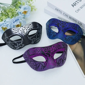 Venetian glitter half face masquerade masks for Halloween party in black blue and purple