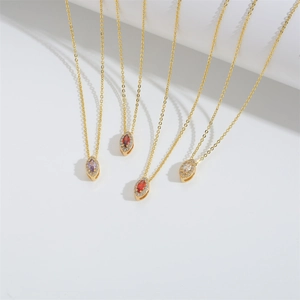 Minimalist gold necklaces with marquise-cut zircon pendants in multiple colors