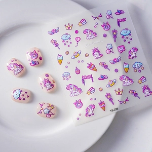 Adesivi per unghie 5D Cute Unicorn modello TS-226 per effetti di manicure in 3D