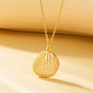 Shell Pendant Necklace Stainless Steel Irregular Round Radiant Texture Street Fashion Elegant Jewelry For Women Gold