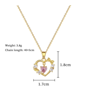 Detail of pink heart pendant with dimensions 1.8cm x 1.7cm and weight 3.8g specs