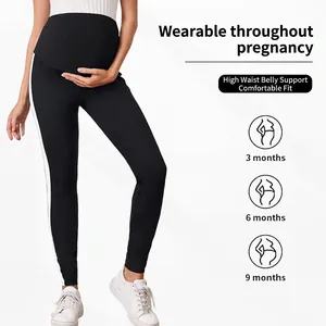 Legging de maternité taille haute avec bandes latérales et soutien du ventre pour grossesse