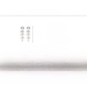 Detail of zircon leaf tassel earrings with measurements 5.5cm and material specs