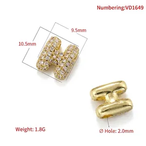 Pave-set zircon letter H pendant charm with size dimensions for DIY jewelry making