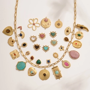 18K Vergoldeter Edelstahl Anhänger Naturstein Herz Böses Auge Böhmisch Vintage Schmuck Accessoire Für Damen