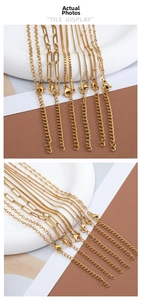 Detailed view of eight adjustable gold titanium steel chain styles with lobster clasps