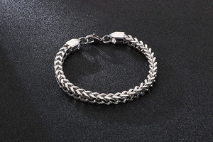 Polished silver Franco chain bracelet for men with secure lobster clasp detail