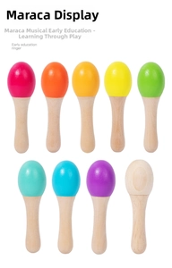 Collection of colorful wooden percussion maracas for early musical education