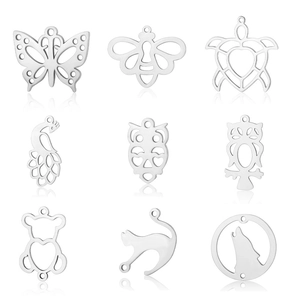 Stainless Steel Animal Pendants Charms Hollow Out Butterfly Bee Turtle Wolf Cat For DIY Jewelry Making Crafts Findings