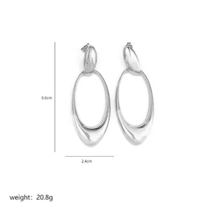 Detailed size specifications of silver geometric double oval dangle earrings in 6.6cm height