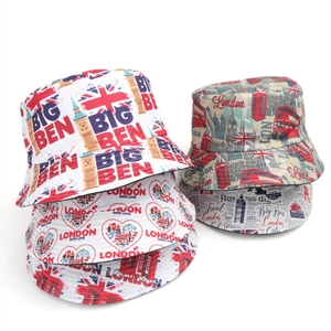 Omkeerbare Vissershoed Met Londen Print Voor Dames Heren Polycotton Vintage Big Ben Union Jack Dubbelzijdig Zonbescherming Hoed
