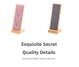 Pink and grey velvet jewelry display stands with solid wood frame for necklace storage