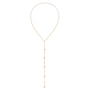 Collana a Y minimalista dorata con catena sottile e dettagli in cristallo lucido