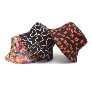 Chapeau Bob Coton Polyester Imprimé Papillon Cœur Lettre Réversible Protection Solaire Extérieur Mode