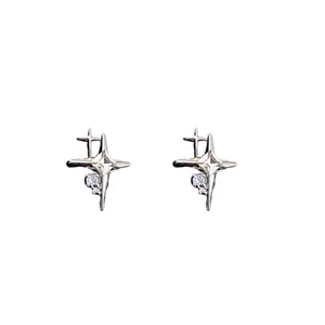 Elegant silver four-pointed star stud earrings with sparkling cubic zirconia insets