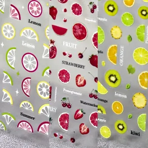 Fruit Nail Art Stickers Ultra Thin Adhesive Relief Strawberry Lemon Orange Decals Summer DIY Decoration For Women