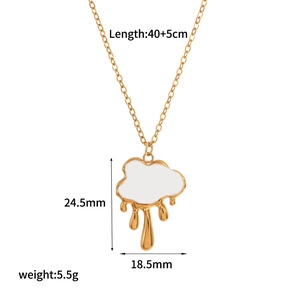 Gold stainless steel cloud heart necklace with 18k plating and dimension specifications