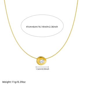 Gold plated stainless steel necklace with diamond pendant and detailed size specifications