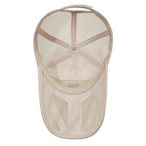 Beige breathable mesh baseball cap for men with interior crown view and ventilated design