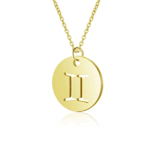 Golden cutout Gemini zodiac pendant on stainless steel chain for women on white background