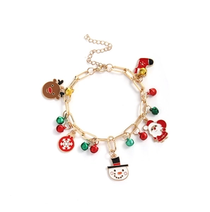 Christmas charm bracelet with Santa, reindeer and snowman enamel pendants in gold finish