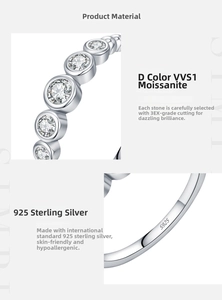 Macro view of S925 sterling silver band showing S925 hallmark and D color Moissanite details